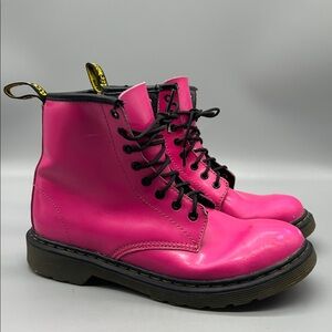 Dr. Doc Marten Delaney Patent Leather Hot Pink Lace Up Combat Boots Women's 5